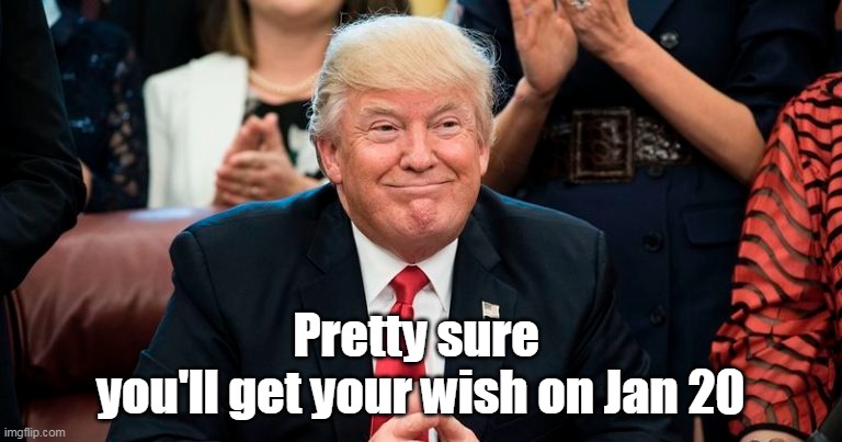 Pretty sure 
you'll get your wish on Jan 20 | made w/ Imgflip meme maker