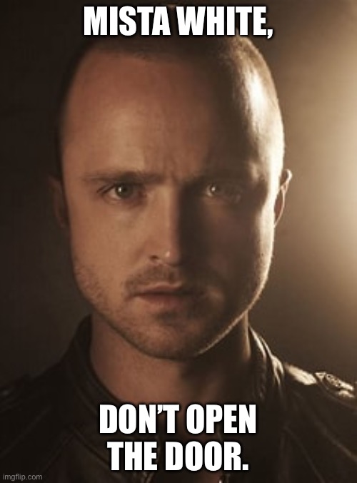 Jesse | MISTA WHITE, DON’T OPEN THE DOOR. | image tagged in jesse | made w/ Imgflip meme maker