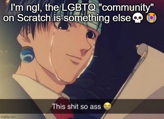 This s**t so ass | I'm ngl, the LGBTQ "community" on Scratch is something else💀😭 | image tagged in this s t so ass | made w/ Imgflip meme maker