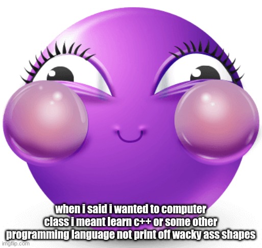 i am fucking insane | when i said i wanted to computer class i meant learn c++ or some other programming language not print off wacky ass shapes | image tagged in i am fucking insane | made w/ Imgflip meme maker
