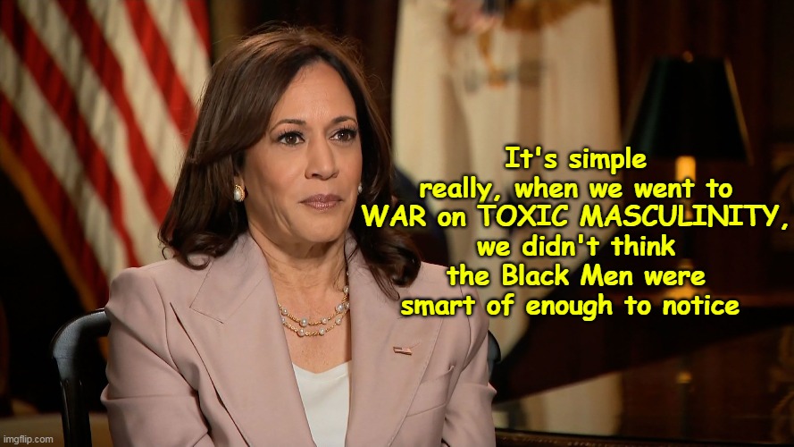 Say what you want, they are pretty damned masculine | It's simple really, when we went to WAR on TOXIC MASCULINITY, we didn't think the Black Men were smart of enough to notice | image tagged in kamala black vote meme | made w/ Imgflip meme maker