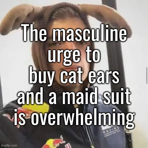 /j | The masculine urge to buy cat ears and a maid suit is overwhelming | image tagged in shikanoko nokonoko verstappentantan | made w/ Imgflip meme maker