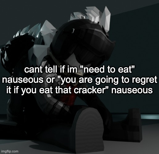 you dont eat because of nausea but you got nausea because of not eating | cant tell if im "need to eat" nauseous or "you are going to regret it if you eat that cracker" nauseous | image tagged in template | made w/ Imgflip meme maker