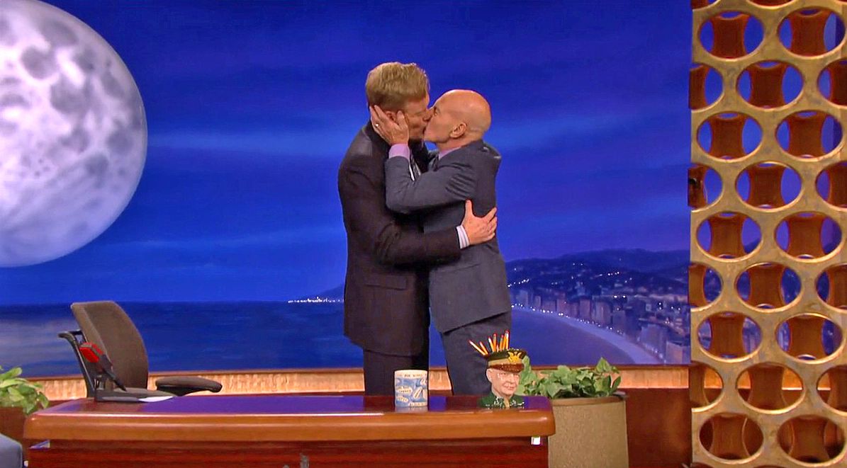 Conan O'Brien Kissing Patrick Stewart Blank Meme Template