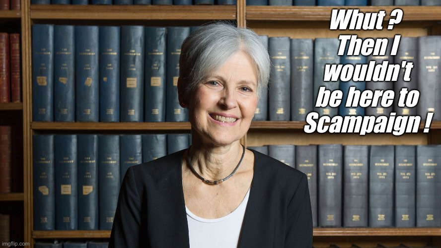 jill stein | Whut ? 
Then I wouldn't be here to Scampaign ! | image tagged in jill stein | made w/ Imgflip meme maker