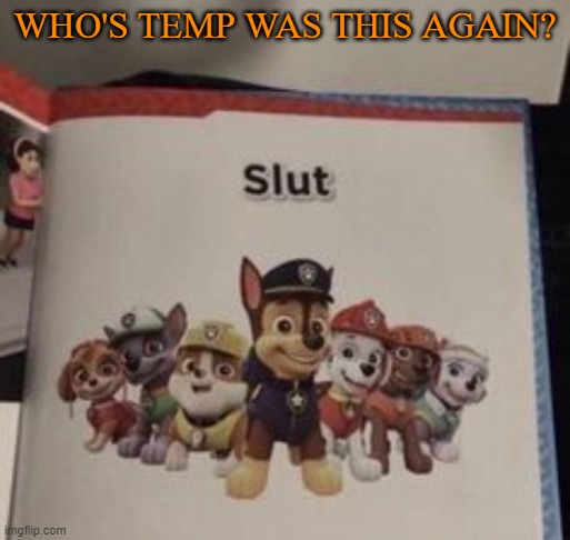 slut | WHO'S TEMP WAS THIS AGAIN? | image tagged in slut | made w/ Imgflip meme maker