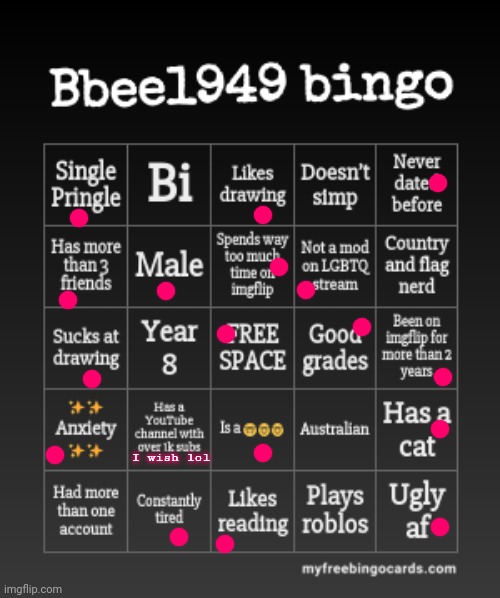 maybe I would have subscribers if I wasn't cringe | I wish lol | image tagged in bbee1949 bingo | made w/ Imgflip meme maker