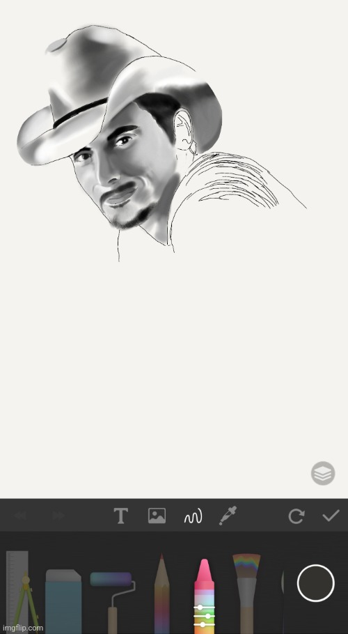 Brad Paisley unfinished drawing - done on PaperDraw app on phone, no stylus | image tagged in drawing,art,country,country music,western,cowboy | made w/ Imgflip meme maker