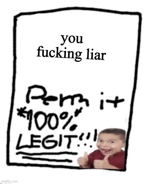 blank permit | you fucking liar | image tagged in blank permit | made w/ Imgflip meme maker