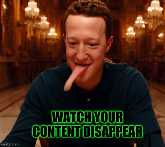 Lizardberg | WATCH YOUR CONTENT DISAPPEAR | image tagged in lizardberg,mark zuckerberg,meta,facebook,content,watch | made w/ Imgflip meme maker