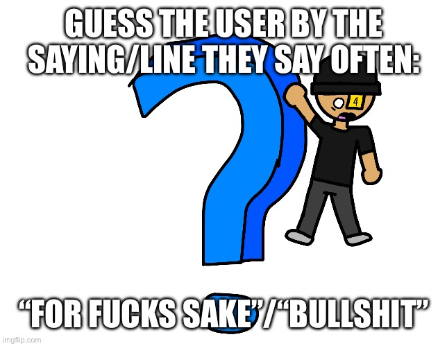 A myery | GUESS THE USER BY THE SAYING/LINE THEY SAY OFTEN:; “FOR FUCKS SAKE”/“BULLSHIT” | image tagged in a myery | made w/ Imgflip meme maker