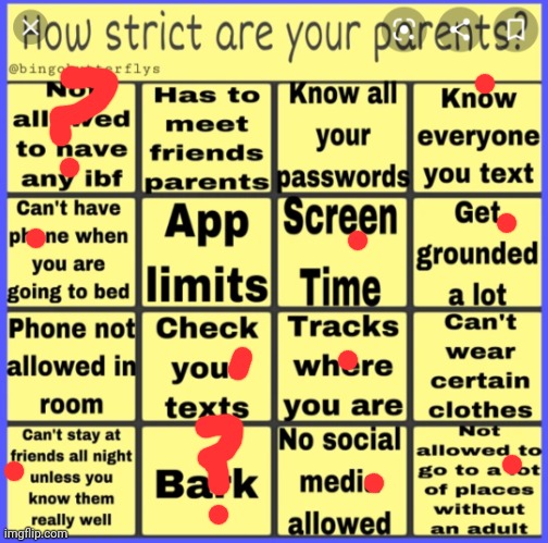 Strict parent bingo | image tagged in strict parent bingo | made w/ Imgflip meme maker