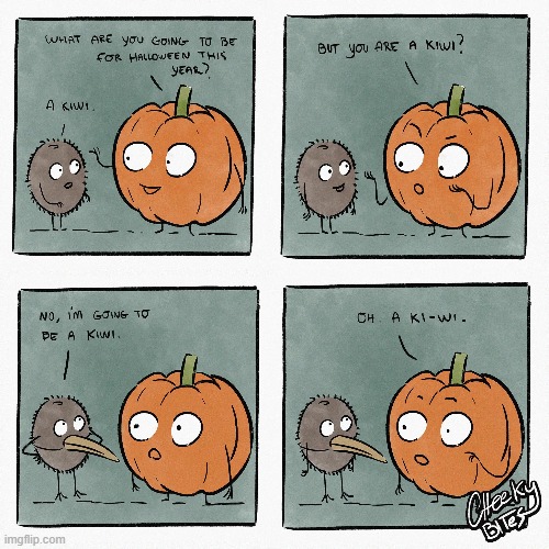 image tagged in halloween,pumpkin,kiwi,fruit,bird,costume | made w/ Imgflip meme maker