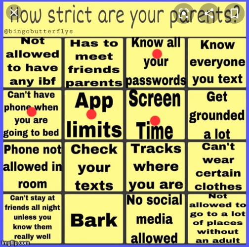 Strict parent bingo | image tagged in strict parent bingo | made w/ Imgflip meme maker