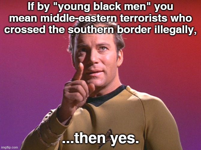 If by "young black men" you mean middle-eastern terrorists who crossed the southern border illegally, ...then yes. | made w/ Imgflip meme maker