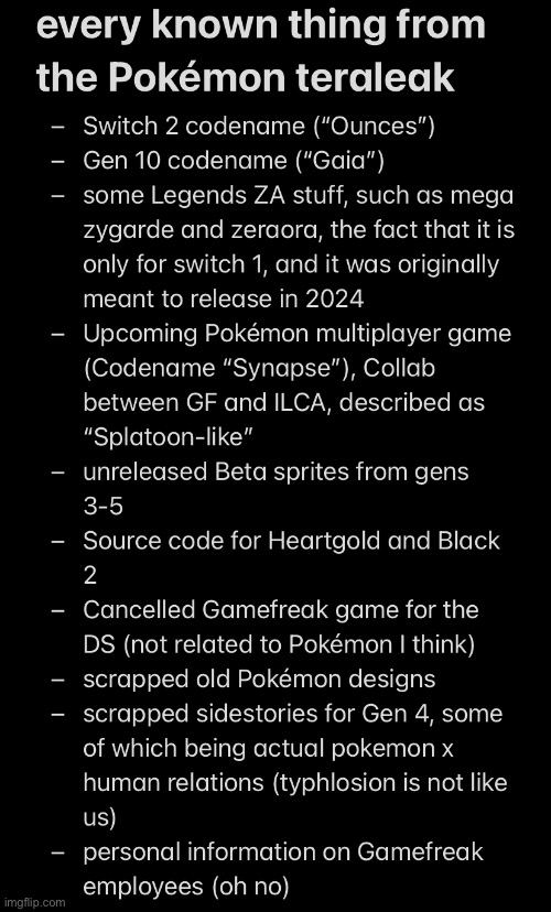 here’s everything I know of from that humongous pokemon leak that happened recently, might delete so nintendo doesn’t pull a jfk | made w/ Imgflip meme maker