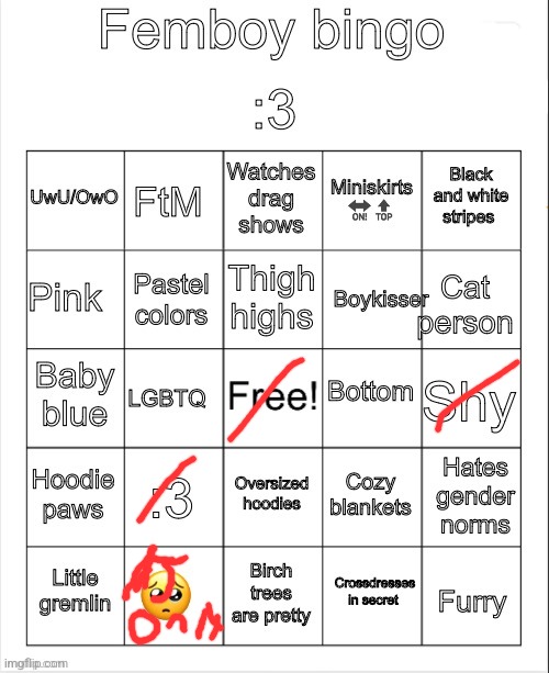 Femboy bingo | image tagged in femboy bingo | made w/ Imgflip meme maker