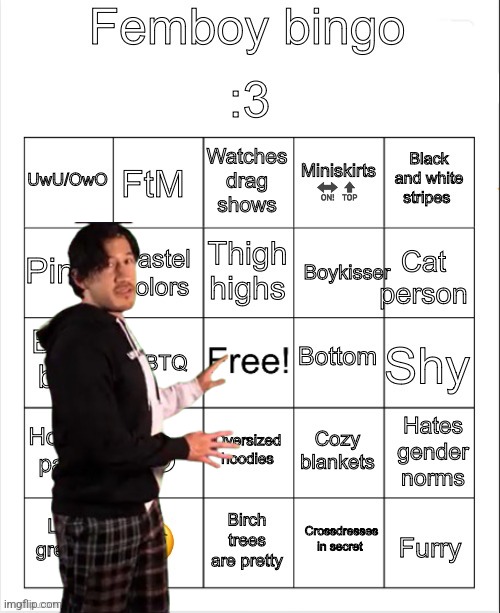 Don't be like this | image tagged in femboy bingo | made w/ Imgflip meme maker