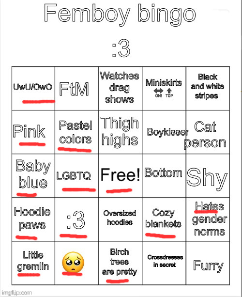 RIGGED | image tagged in femboy bingo | made w/ Imgflip meme maker