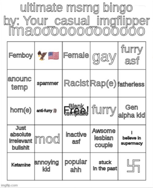 Your_casual_imgflipper's ultimate bingo | image tagged in your_casual_imgflipper's ultimate bingo | made w/ Imgflip meme maker