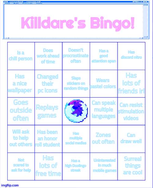 Killdare's Bingo | image tagged in killdare's bingo | made w/ Imgflip meme maker