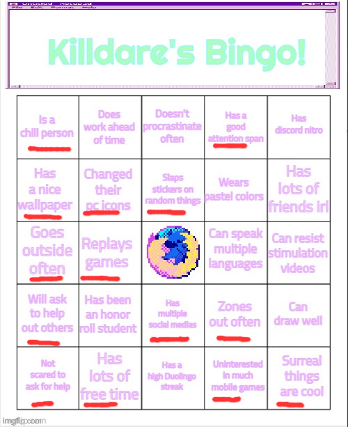 Killdare's Bingo | image tagged in killdare's bingo | made w/ Imgflip meme maker