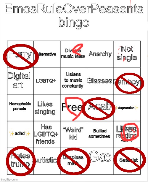 EmosRuleOverPeasents bingo #2 | image tagged in emosruleoverpeasents bingo 2 | made w/ Imgflip meme maker