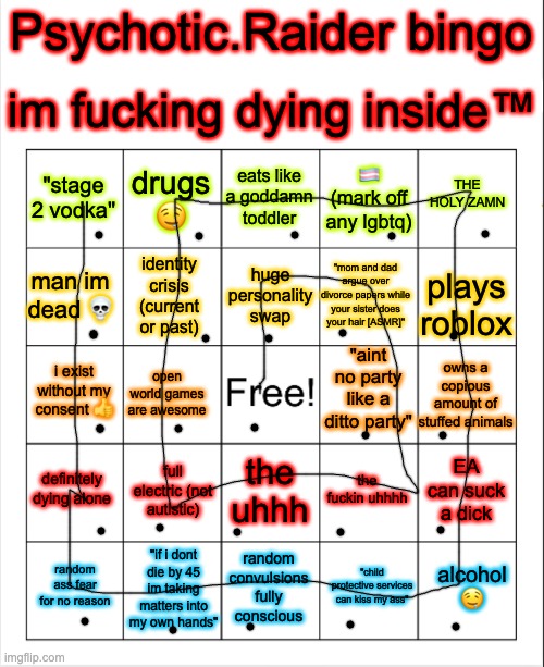 another dumbass bingo by a psychotic raider | image tagged in another dumbass bingo by a psychotic raider | made w/ Imgflip meme maker