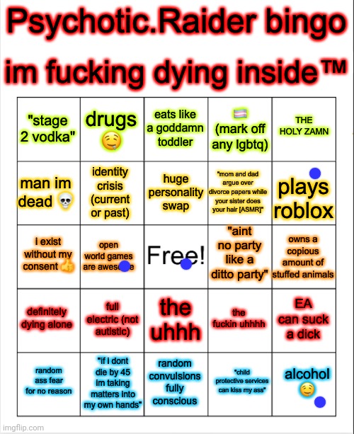 another dumbass bingo by a psychotic raider | image tagged in another dumbass bingo by a psychotic raider | made w/ Imgflip meme maker