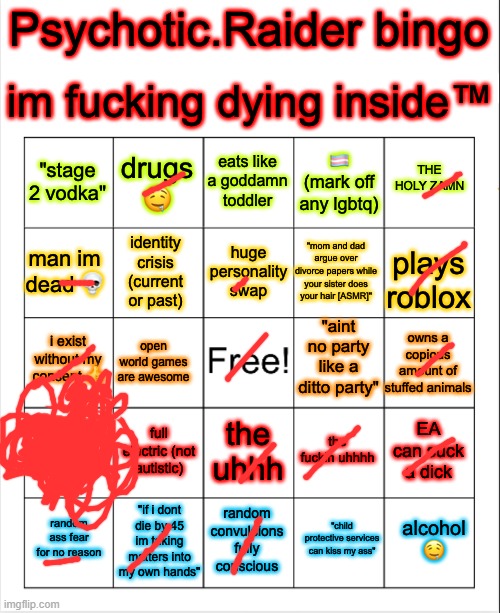 another dumbass bingo by a psychotic raider | image tagged in another dumbass bingo by a psychotic raider | made w/ Imgflip meme maker