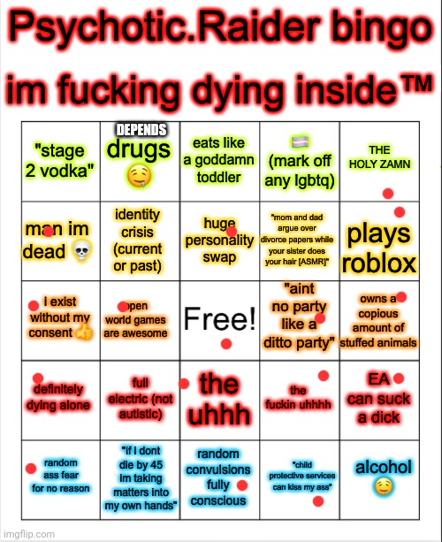 another dumbass bingo by a psychotic raider | DEPENDS | image tagged in another dumbass bingo by a psychotic raider | made w/ Imgflip meme maker