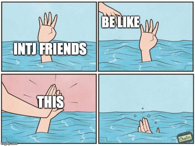 INTJs Be Like | BE LIKE; INTJ FRIENDS; THIS | image tagged in high five drown,intj,be like,friends,mbti | made w/ Imgflip meme maker