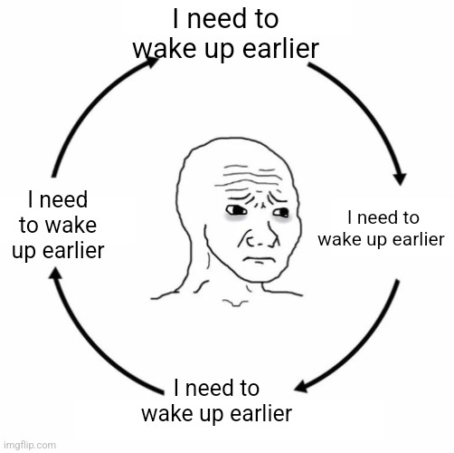 I need to wake up earlier | I need to wake up earlier; I need to wake up earlier; I need to wake up earlier; I need to wake up earlier | image tagged in sad wojak cycle | made w/ Imgflip meme maker