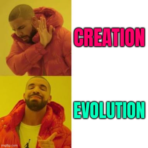 Creation vs. Evolution | CREATION; EVOLUTION | image tagged in drake no/yes,evolution,creationism,religion,anti-religion,god religion universe | made w/ Imgflip meme maker