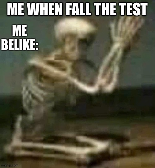 when i fail the test | ME WHEN FALL THE TEST; ME BELIKE: | image tagged in the low quality praying skeleton | made w/ Imgflip meme maker