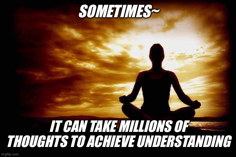 A Few Zen Thoughts For Those Who Take Life Too Seriously | SOMETIMES~; IT CAN TAKE MILLIONS OF THOUGHTS TO ACHIEVE UNDERSTANDING | image tagged in a few zen thoughts for those who take life too seriously | made w/ Imgflip meme maker