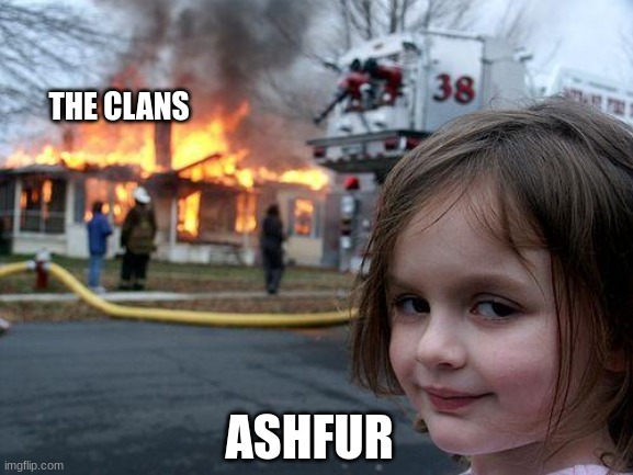 Ashfur after he gets rejected | THE CLANS; ASHFUR | image tagged in ashfur,fire | made w/ Imgflip meme maker