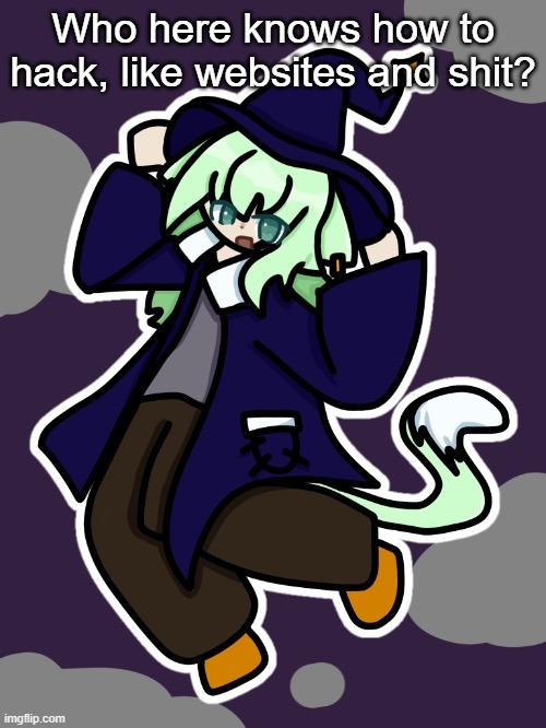 Witch Neko (drawn by Cosmo) | Who here knows how to hack, like websites and shit? | image tagged in witch neko drawn by cosmo | made w/ Imgflip meme maker