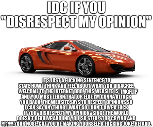 Idc if you disrespect my opinion | IMGFLIP | image tagged in idc if you disrespect my opinion | made w/ Imgflip meme maker