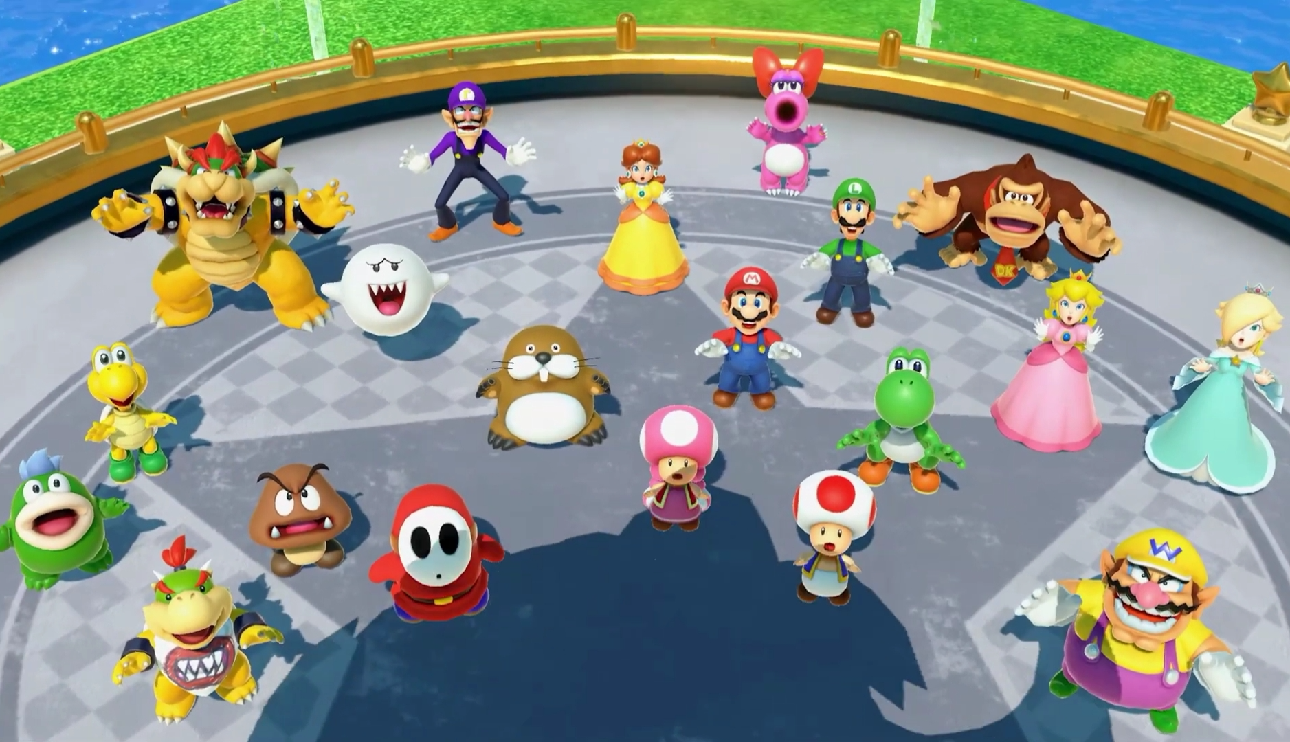 Mario and everyone looking on top Blank Meme Template