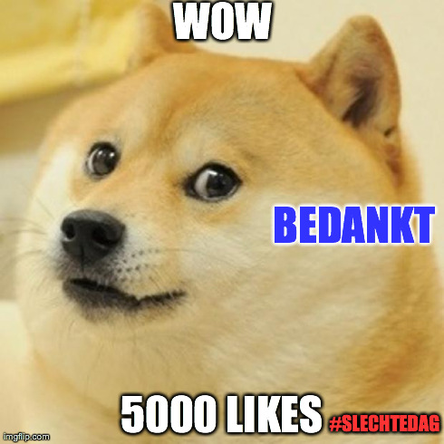 5000 likes DUTCH | WOW 5000 LIKES BEDANKT #SLECHTEDAG | image tagged in memes,doge | made w/ Imgflip meme maker
