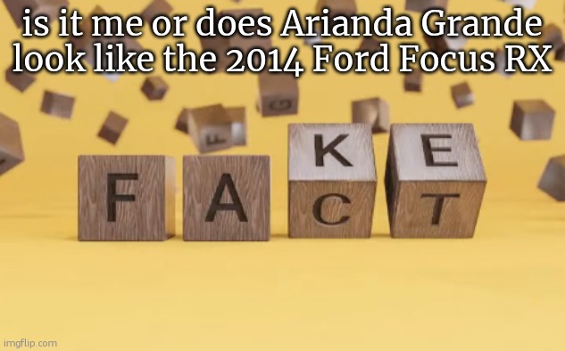 melon | is it me or does Arianda Grande look like the 2014 Ford Focus RX | image tagged in fake fact | made w/ Imgflip meme maker