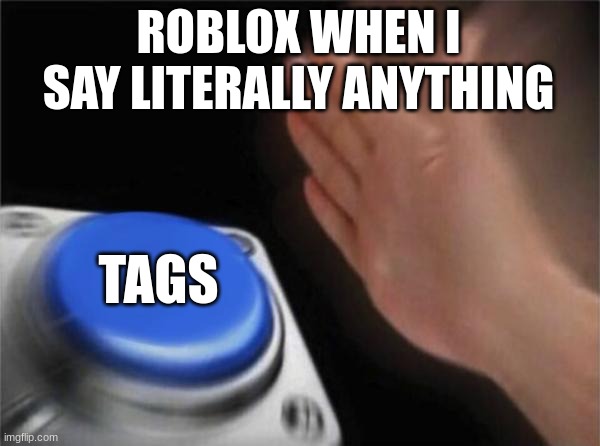 Blank Nut Button | ROBLOX WHEN I SAY LITERALLY ANYTHING; TAGS | image tagged in memes,blank nut button | made w/ Imgflip meme maker