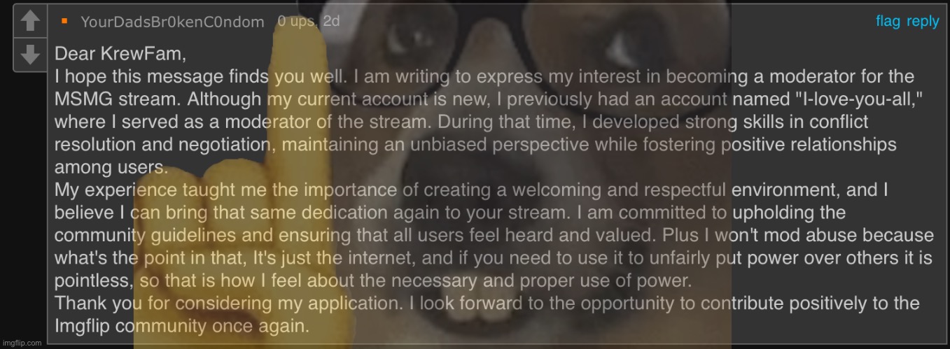 Vro wrote a whole Body Paragraph about wanting mod ;-; | made w/ Imgflip meme maker