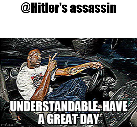 UNDERSTANDABLE, HAVE A GREAT DAY | @Hitler's assassin | image tagged in understandable have a great day | made w/ Imgflip meme maker