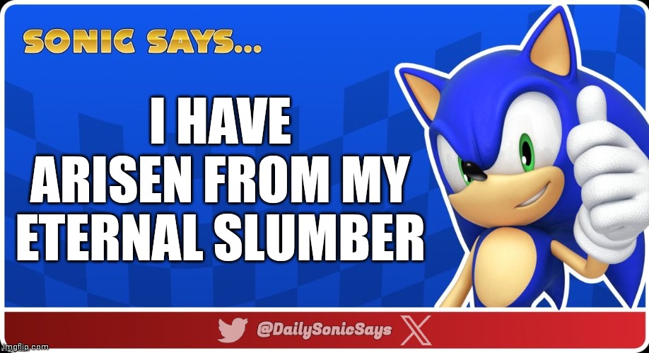 Sonic Says #65 | I HAVE ARISEN FROM MY ETERNAL SLUMBER | image tagged in sonic says v3 | made w/ Imgflip meme maker