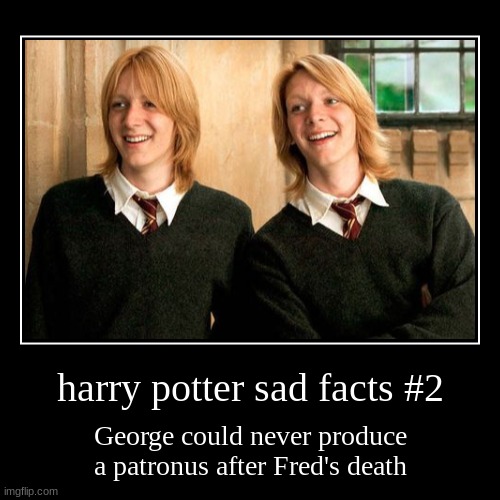 harry potter sad facts #2 | George could never produce a patronus after Fred's death | image tagged in funny,demotivationals | made w/ Imgflip demotivational maker