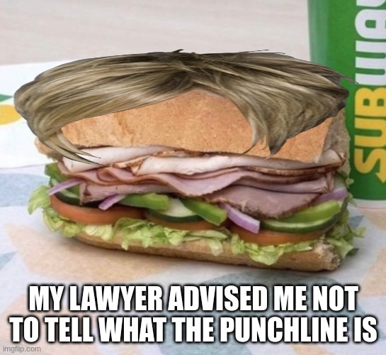 sandwich machine | MY LAWYER ADVISED ME NOT TO TELL WHAT THE PUNCHLINE IS | image tagged in subway sandwich | made w/ Imgflip meme maker