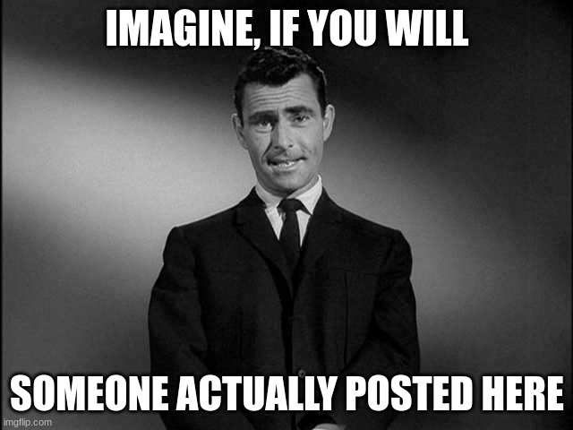 rod serling twilight zone | IMAGINE, IF YOU WILL; SOMEONE ACTUALLY POSTED HERE | image tagged in rod serling twilight zone | made w/ Imgflip meme maker