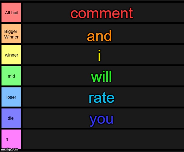 yoshi's tier list | comment; and; i; will; rate; you | image tagged in yoshi's tier list | made w/ Imgflip meme maker